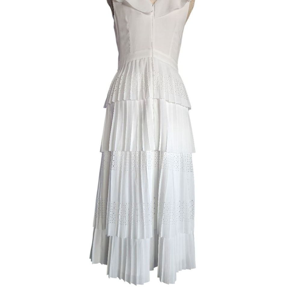 Banana Republic White Laser Cut Ruffle Tier Midi Dress Women's 2 - Picture 5 of 16